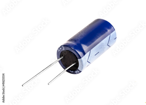 Electrolytic Capacitor in blue isolated on white
