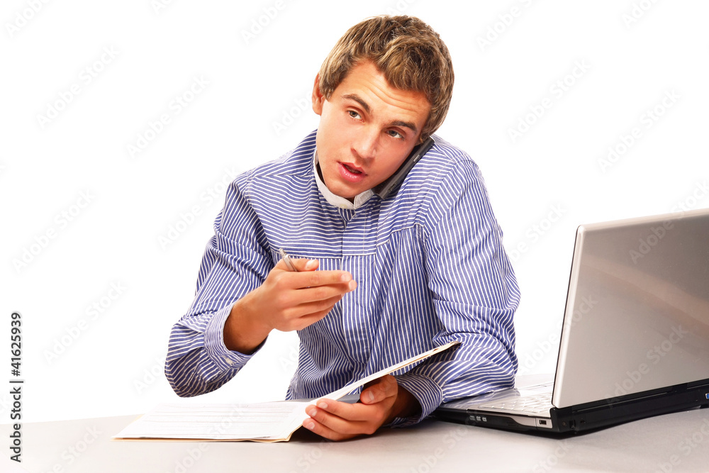 Handsome businessman calling on mobile phone Handsome businessman calling on mobile phone