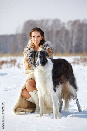 woman with borzoi outdoors