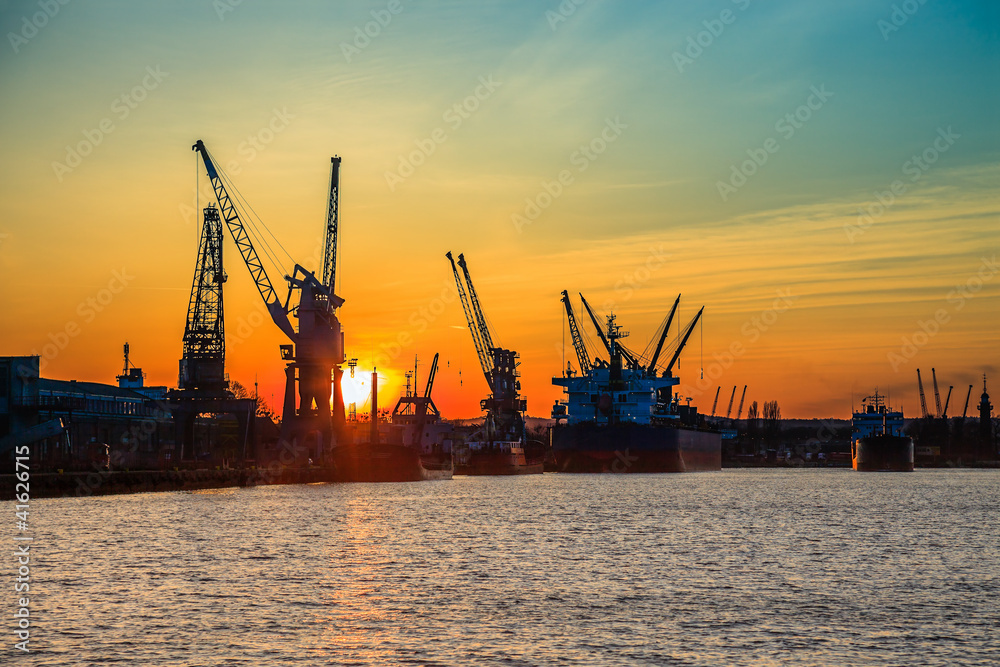 Port of Gdansk at sunset