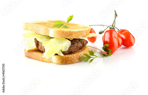 Hamburger with meat  lettuce and tomato