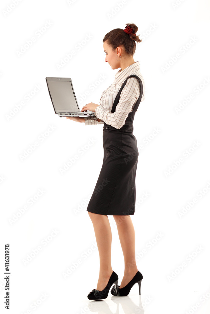 business woman cheerful working notebook business woman cheerful working notebook