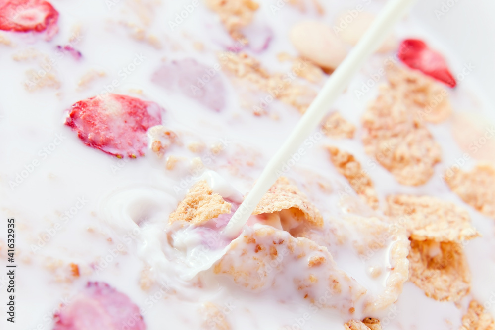 Dietary flakes with strawberry and milk Dietary flakes with strawberry and milk