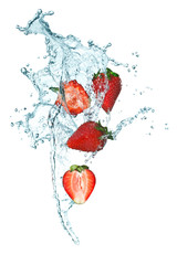 Küchenrückwand glas motiv Spritzendes Wasser Erdbeere  © puhhha