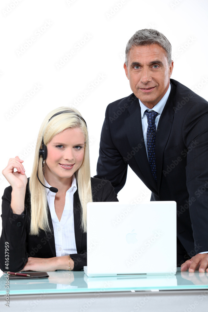 Fototapeta premium Manager talking to an employee in a headset