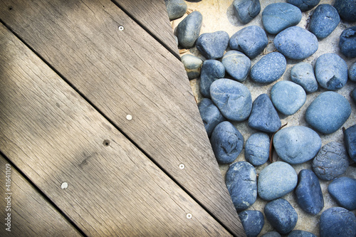 blue stones wooden boards background
