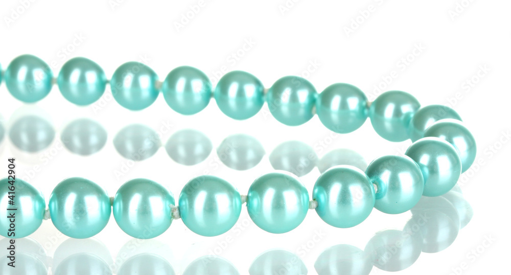 Obraz premium beautiful blue pearl beads isolated on white