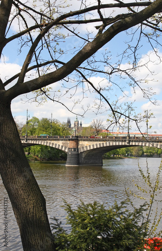 Vltava river with bridge and Prague castle