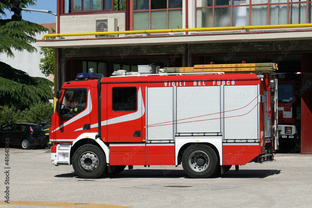 Italian fire truck during a rescue operation