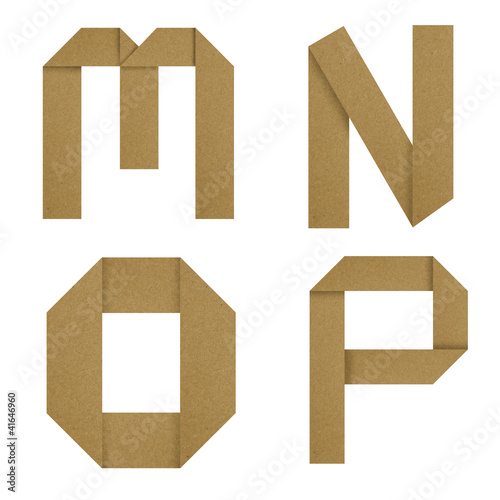 English alphabet Origami set made by grunge recycled paper