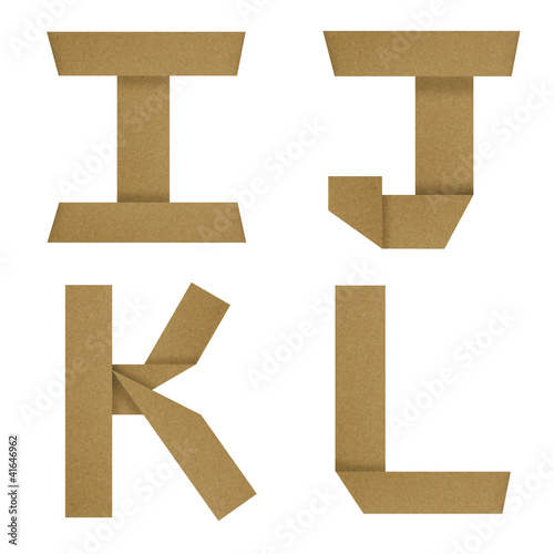 English alphabet Origami set made by grunge recycled paper