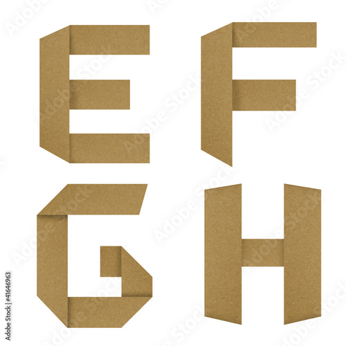 English alphabet Origami set made by grunge recycled paper