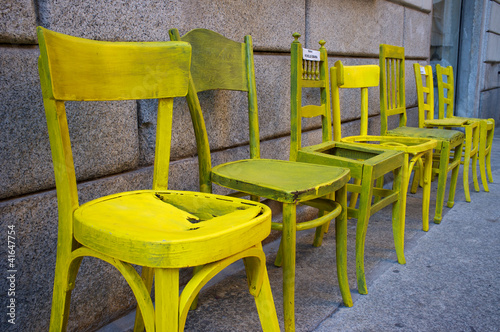 Old yellow chairs color image