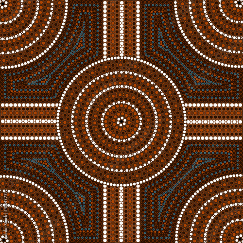 A illustration based on aboriginal style of dot painting depicti