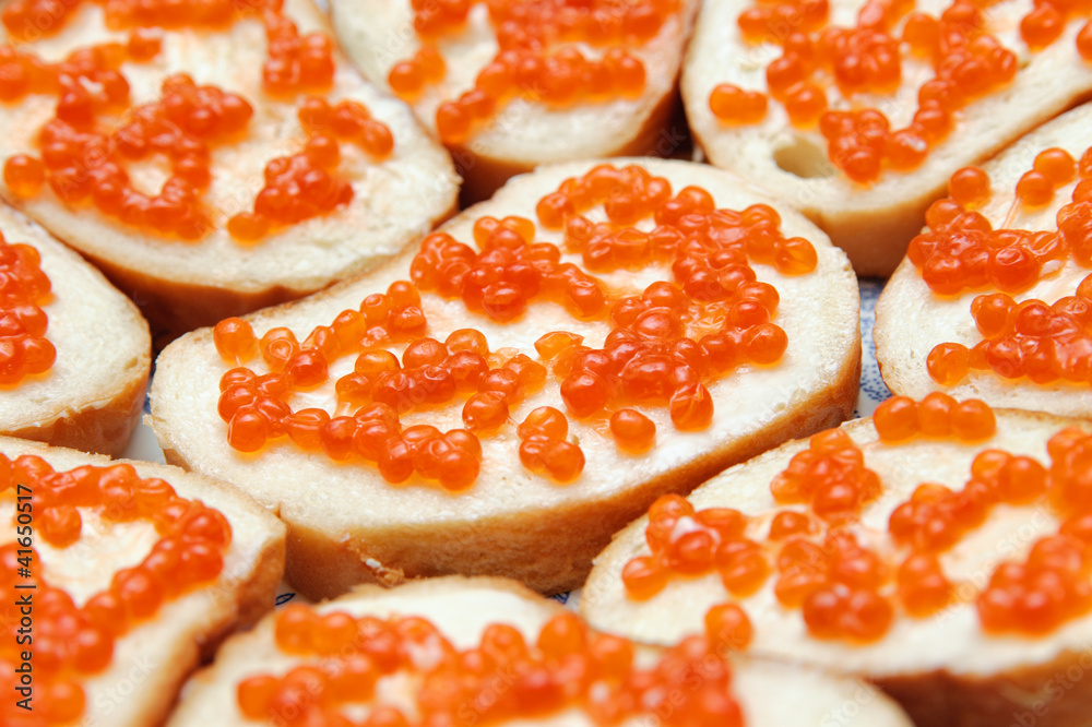 bread and butter with red caviar. Gourmet food bread and butter with red caviar. Gourmet food