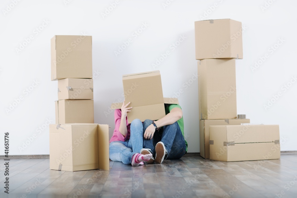 Fototapeta premium Young couple moving in new house