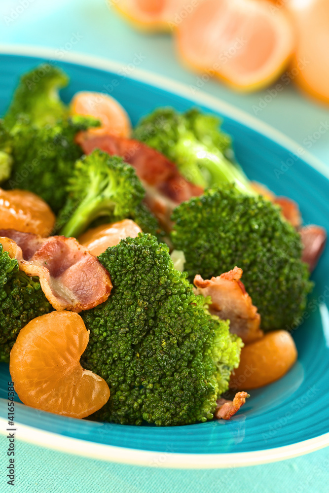 Fresh homemade broccoli, mandarin and bacon salad Fresh homemade broccoli, mandarin and bacon salad