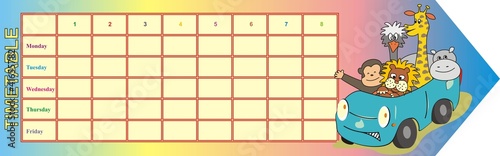 school timetable, vector illustration - animal