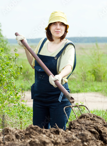 Woman works with animal manure photo