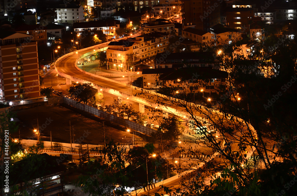 curve street at night,View point of Pattaya city