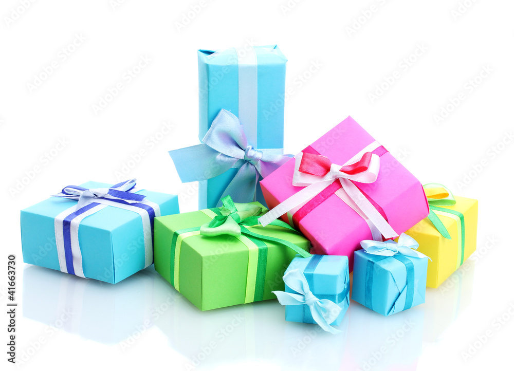 Obraz premium bright gifts with bows isolated on white