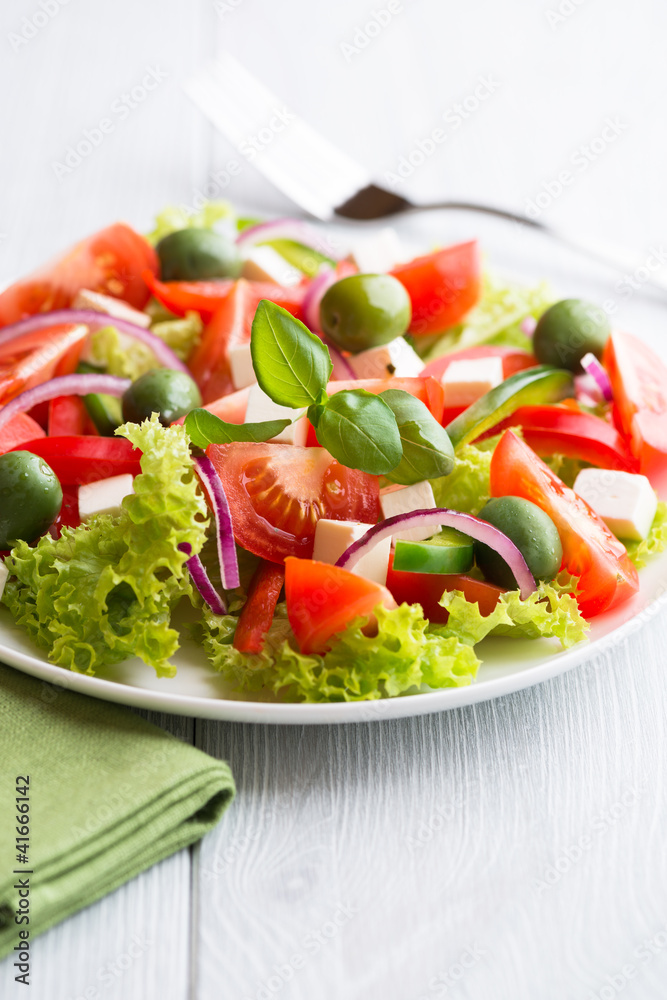 Vegetable Salad with Feta Cheese and Green Olives Vegetable Salad with Feta Cheese and Green Olives