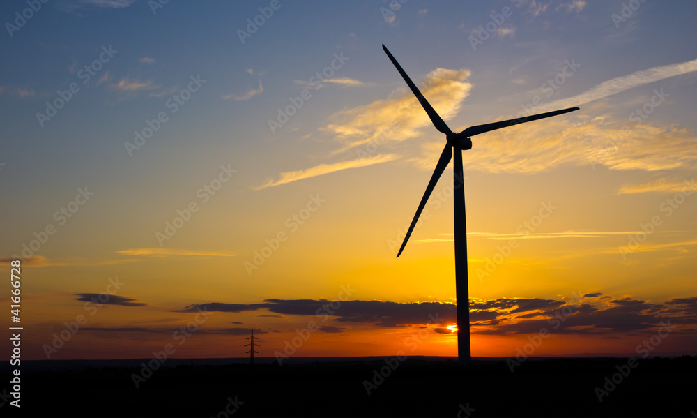 Windmill in evening sunset