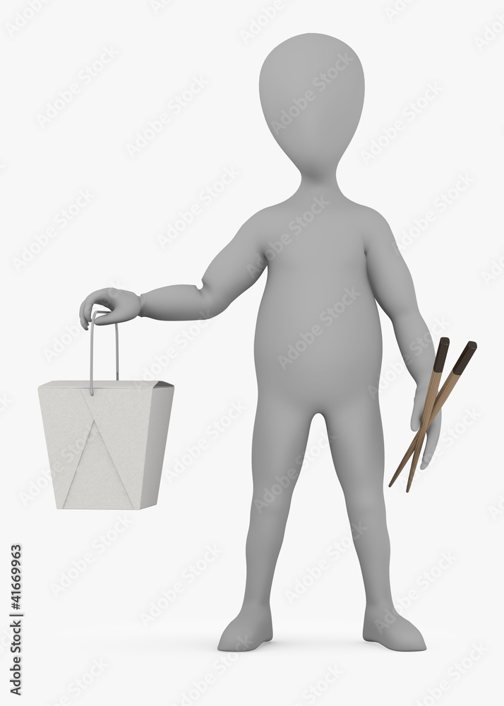 3d render of cartoon character with foodbox and chopsticks 3d render of cartoon character with foodbox and chopsticks