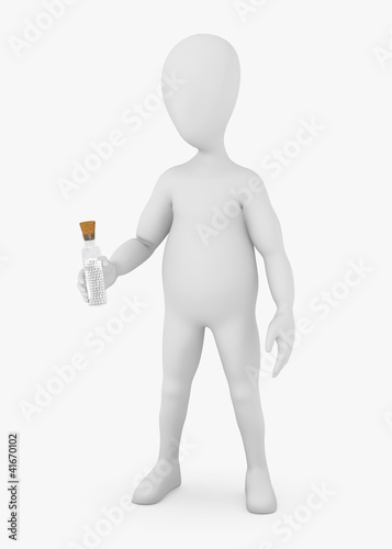 3d render of cartoon character with homeopathics flask