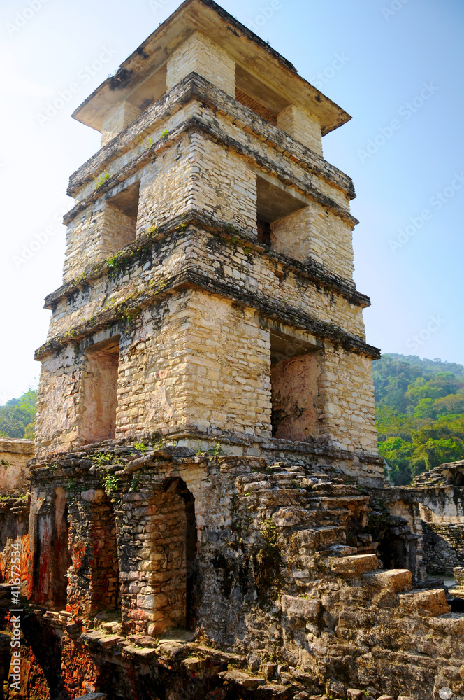 Naklejka premium Palenque Palace Four-Story Tower, Mexico
