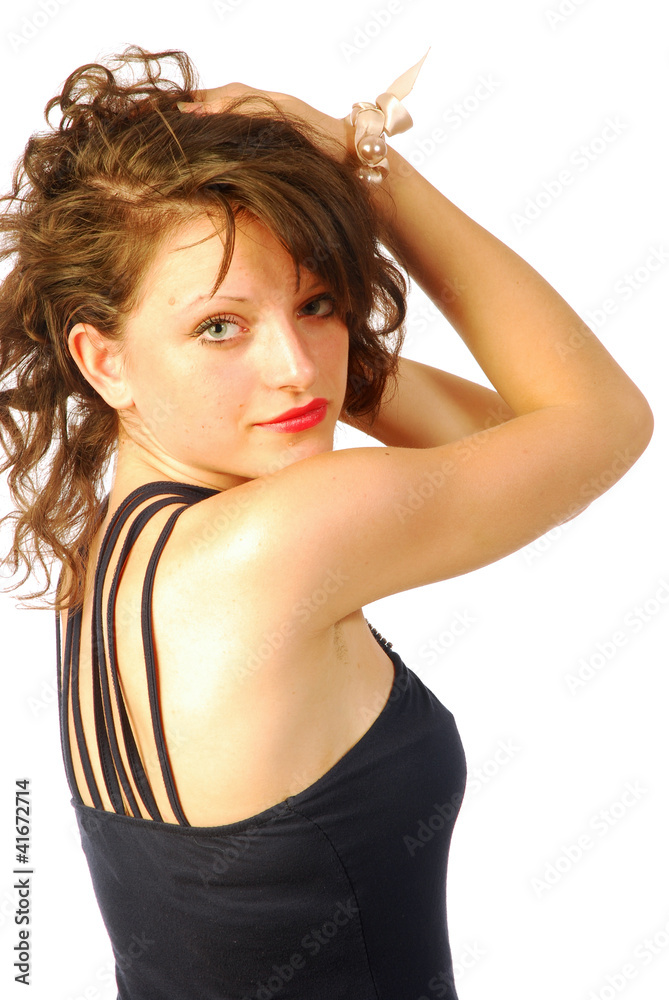 Fototapeta premium Sexy brunette woman in elegant evening dress 293