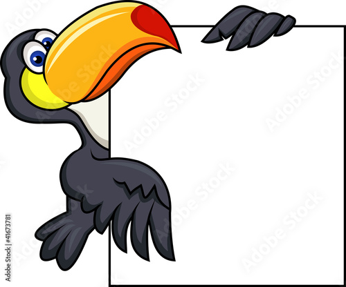 Toucan bird with blank sign