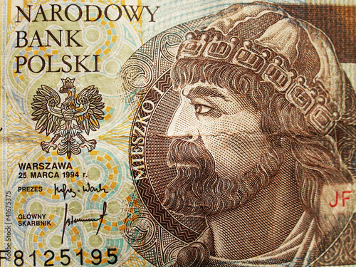 Extreme closeup of 10 zloty note. Polish currency