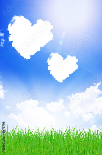 Heart Shaped Cloud on Blue Sky and green field