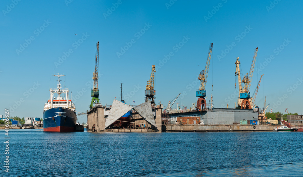 Shipyard with ships panorama
