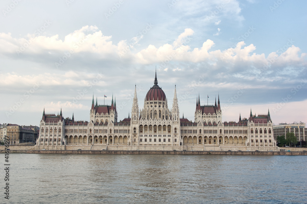 budapest parliament with clouds