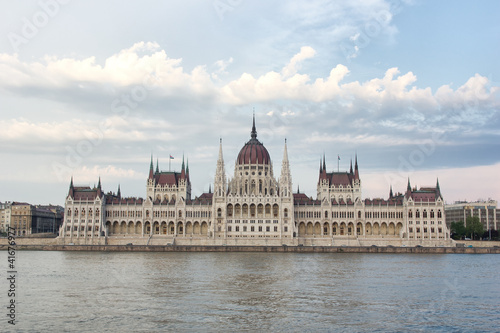 budapest parliament with clouds
