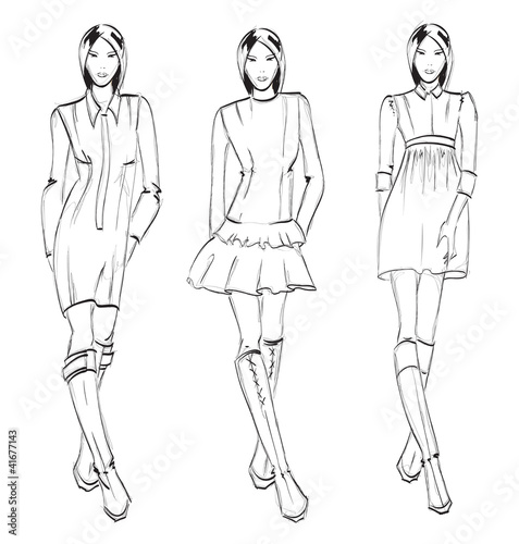 SKETCH. fashion girl. Hand-drawn fashion model