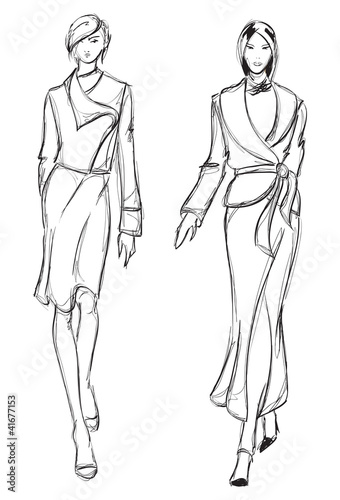 SKETCH. fashion girl. Hand-drawn fashion model