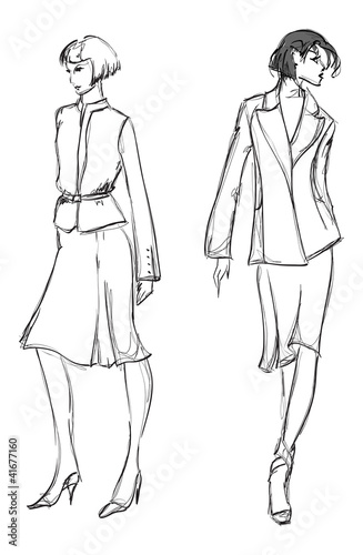 SKETCH. fashion girl. Hand-drawn fashion model