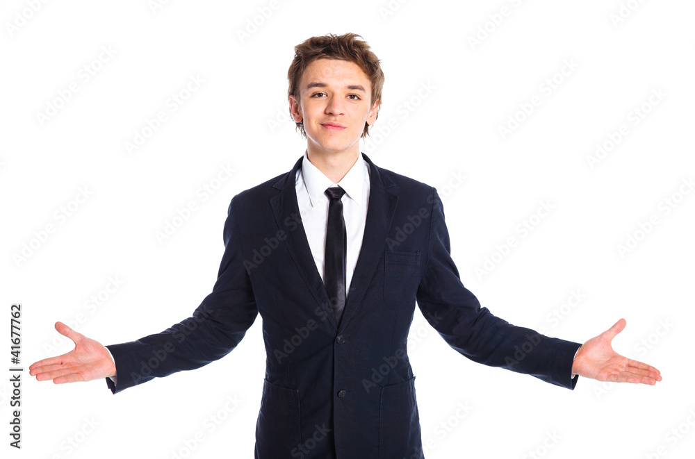Teenage boy in a business suit