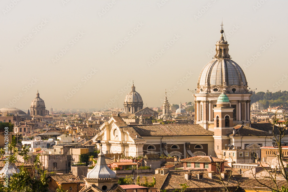 Rome overview with several domes, copy space