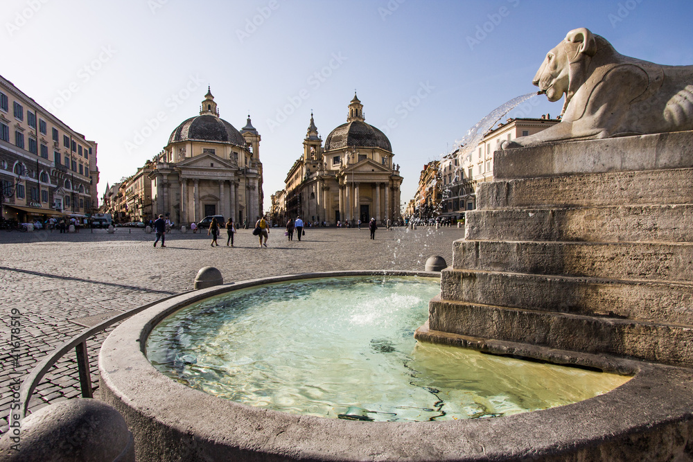 Fototapeta premium Piazza del Popolo z bliźniaczymi kościołami w Rzymie