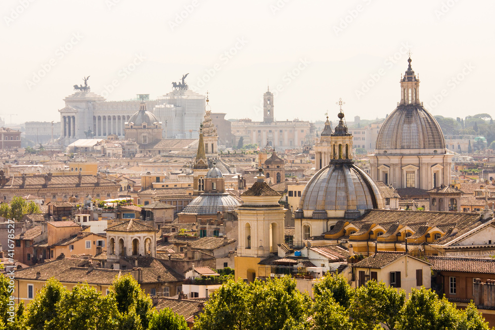 Rome overview with monument and several domes