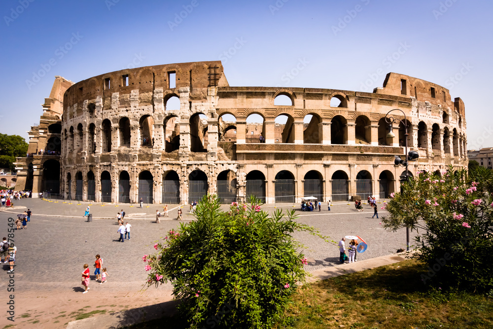 Colosseum in Rome Italy on hot summer day