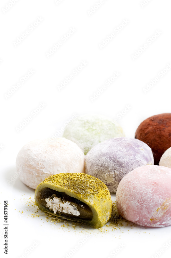 Japanese confectionery, mochi on white background