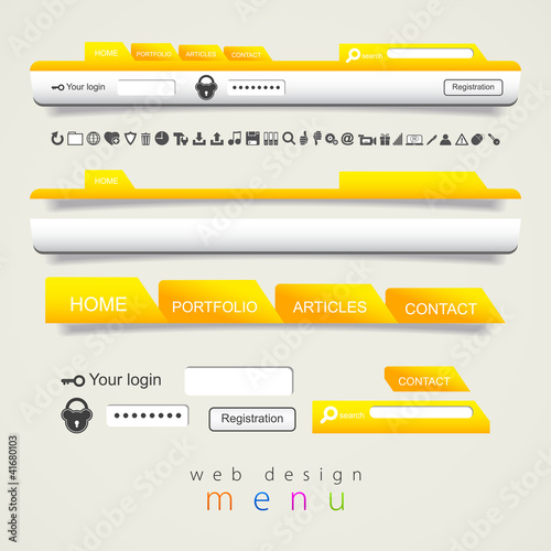 Web design navigation set with icons set menu.
