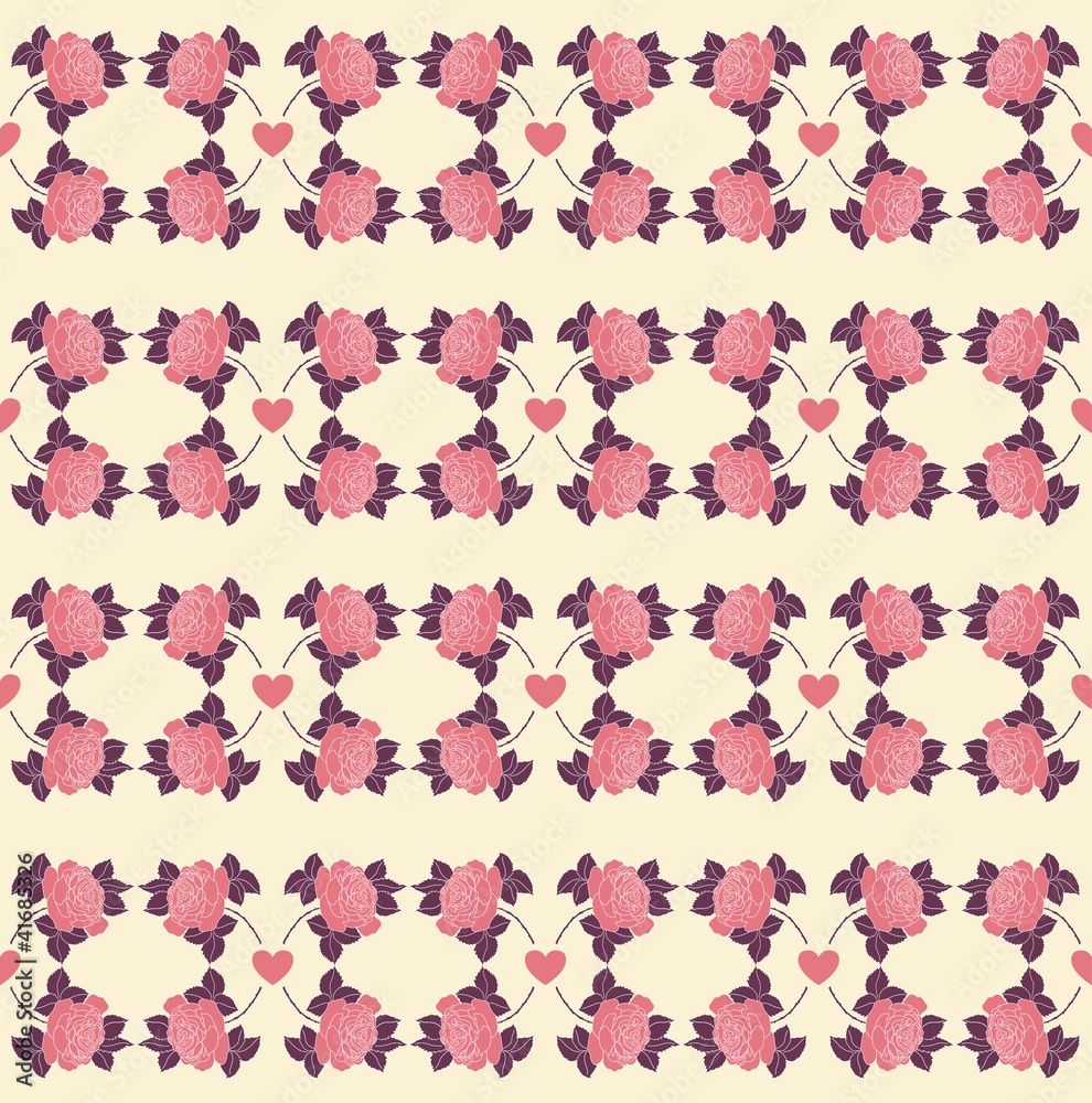seamless pattern of roses and hearts