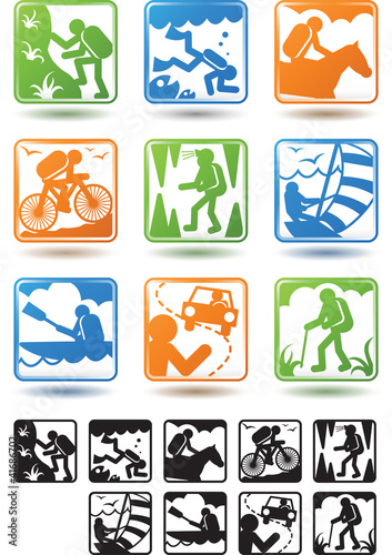 Active lifestyle, tourism icons