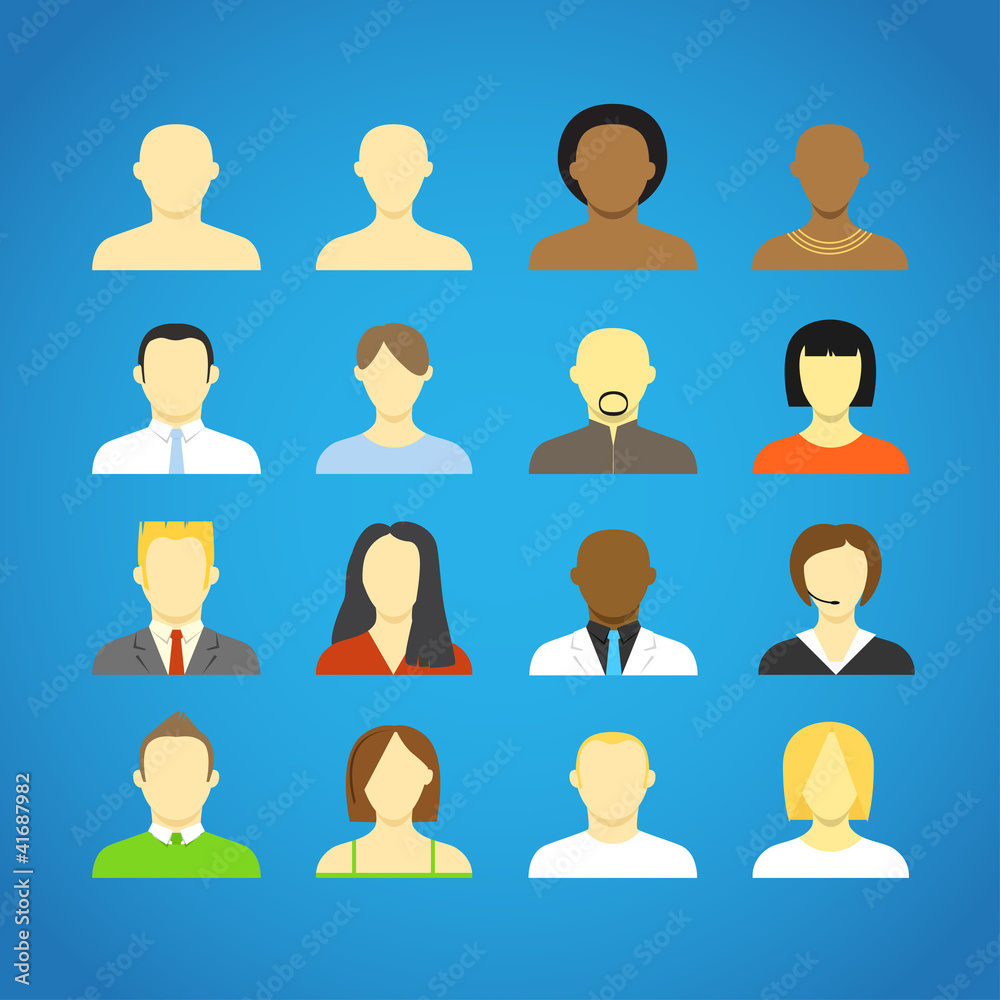 Collection of an account icons of men and women. Different natio Collection of an account icons of men and women. Different natio